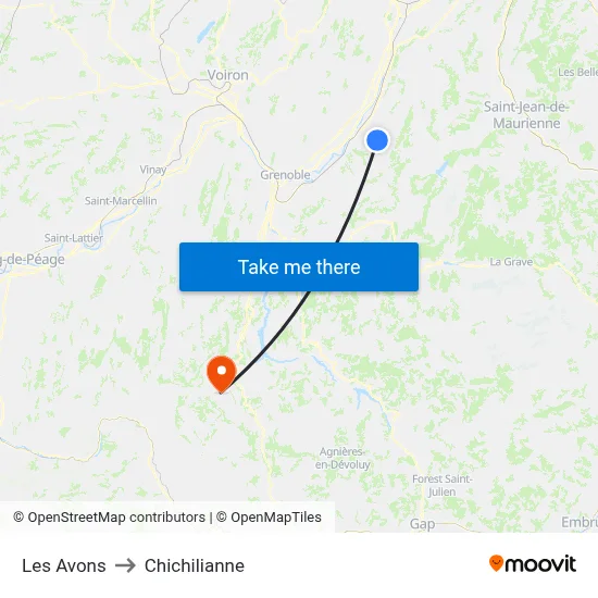 Les Avons to Chichilianne map