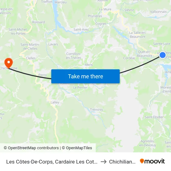 Les Côtes-De-Corps, Cardaire Les Cotes to Chichilianne map