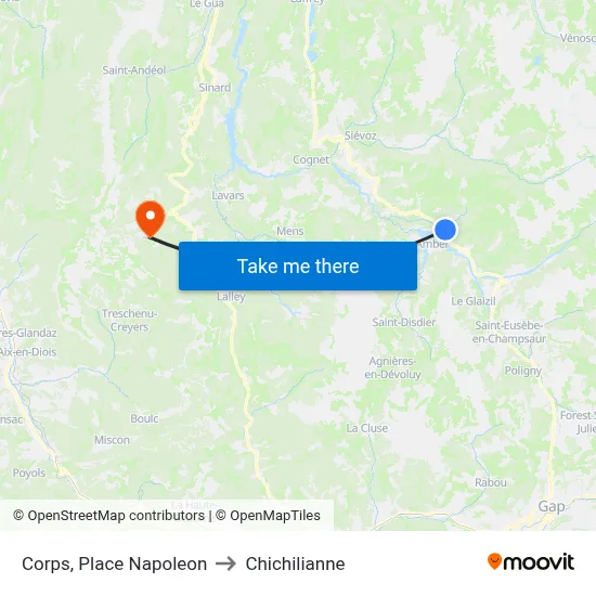 Corps, Place Napoleon to Chichilianne map