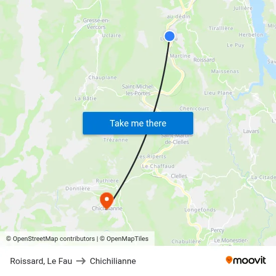 Roissard, Le Fau to Chichilianne map