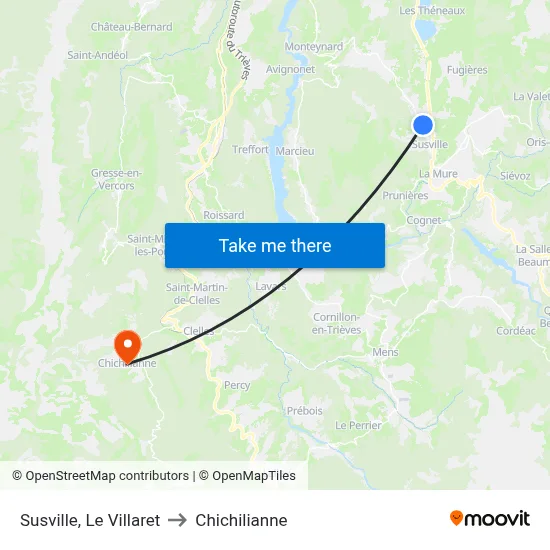 Susville, Le Villaret to Chichilianne map