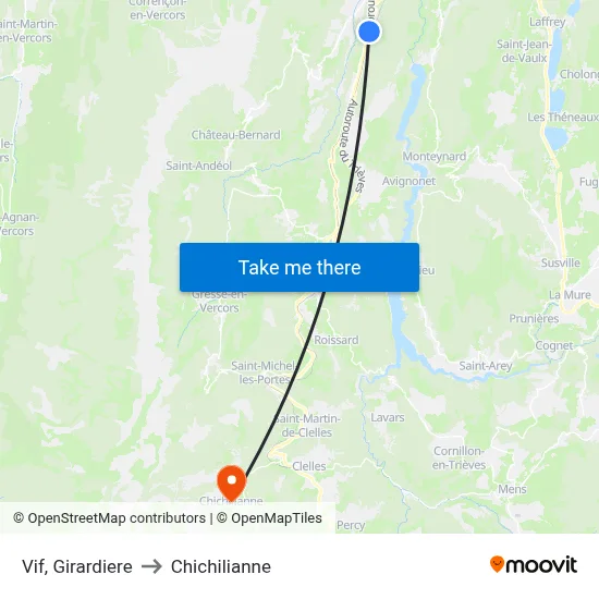 Vif, Girardiere to Chichilianne map