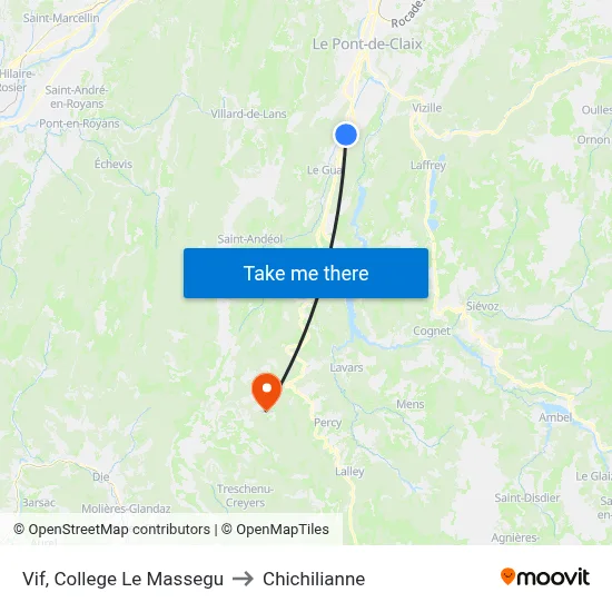 Vif, College Le Massegu to Chichilianne map