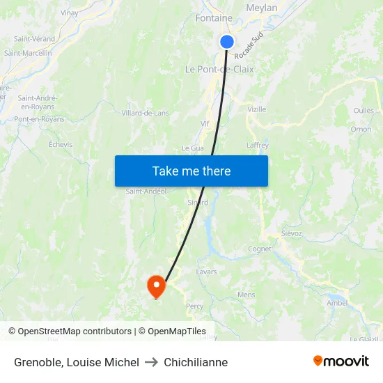Grenoble, Louise Michel to Chichilianne map