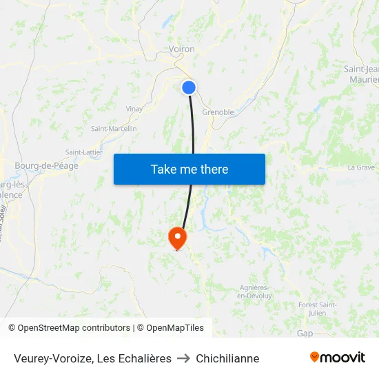 Veurey-Voroize, Les Echalières to Chichilianne map
