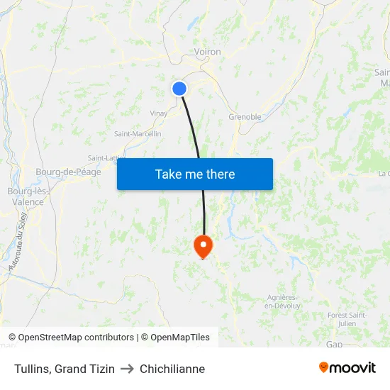 Tullins, Grand Tizin to Chichilianne map