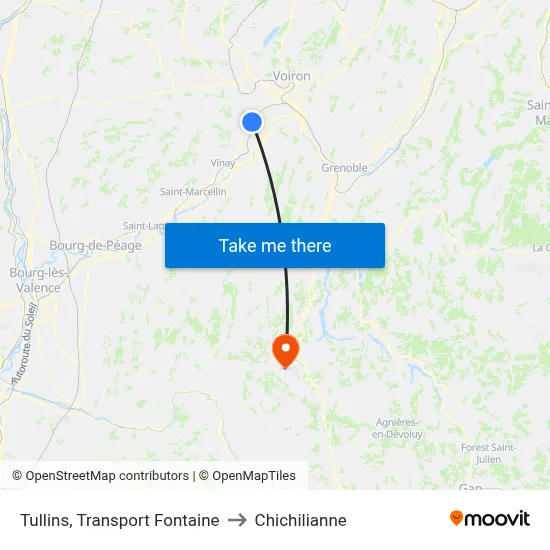 Tullins, Transport Fontaine to Chichilianne map