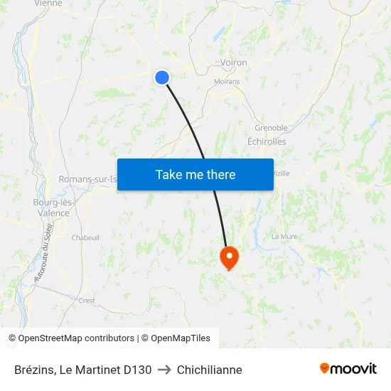 Brézins, Le Martinet D130 to Chichilianne map