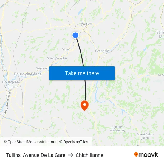 Tullins, Avenue De La Gare to Chichilianne map