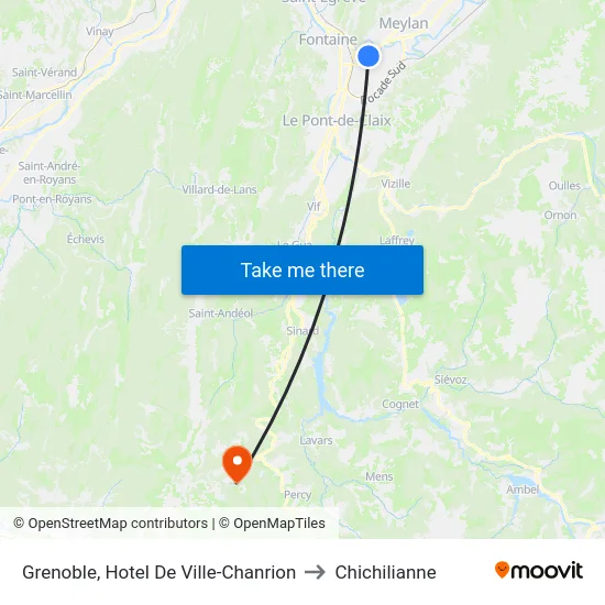 Grenoble, Hotel De Ville-Chanrion to Chichilianne map