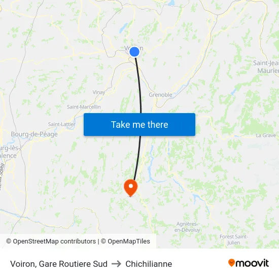 Voiron, Gare Routiere Sud to Chichilianne map