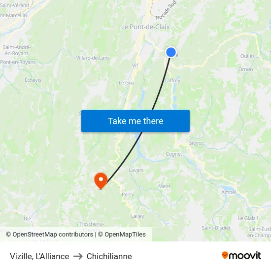 Vizille, L'Alliance to Chichilianne map