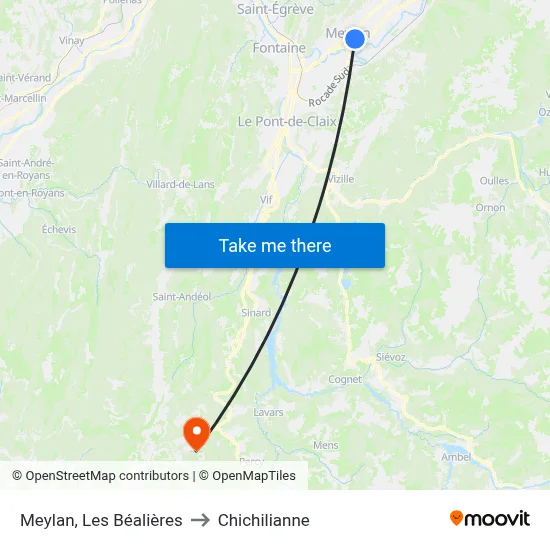 Meylan, Les Béalières to Chichilianne map
