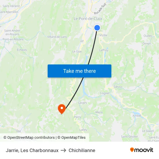 Jarrie, Les Charbonnaux to Chichilianne map