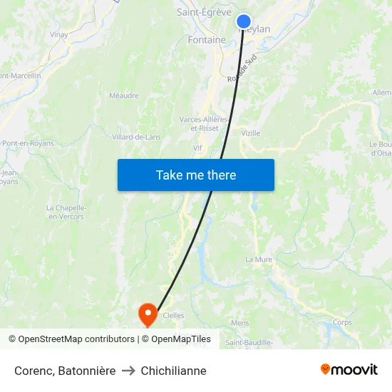 Corenc, Batonnière to Chichilianne map