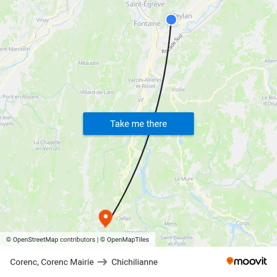 Corenc, Corenc Mairie to Chichilianne map