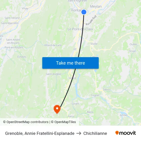 Grenoble, Annie Fratellini-Esplanade to Chichilianne map