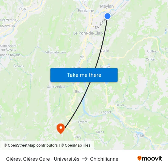 Gières, Gières Gare - Universités to Chichilianne map