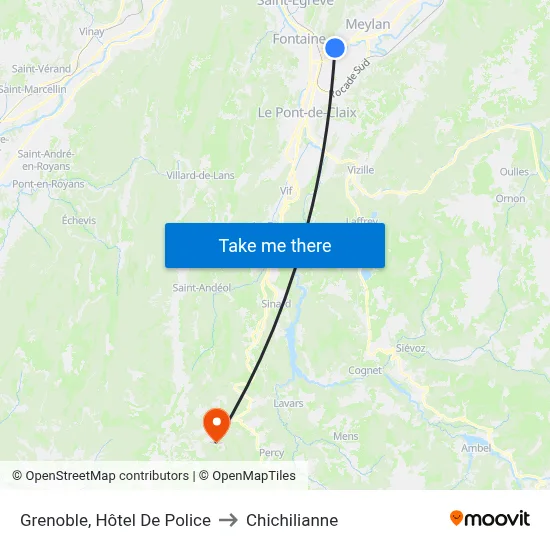 Grenoble, Hôtel De Police to Chichilianne map