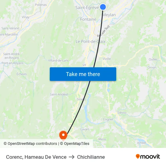 Corenc, Hameau De Vence to Chichilianne map