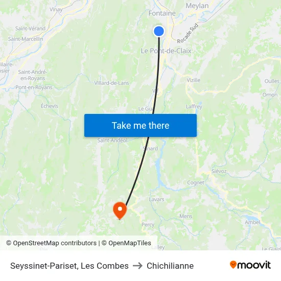 Seyssinet-Pariset, Les Combes to Chichilianne map