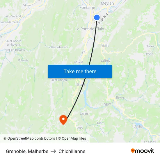 Grenoble, Malherbe to Chichilianne map