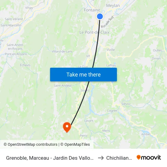 Grenoble, Marceau - Jardin Des Vallons to Chichilianne map