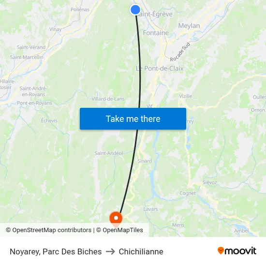 Noyarey, Parc Des Biches to Chichilianne map