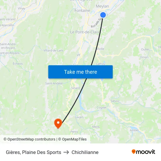 Gières, Plaine Des Sports to Chichilianne map