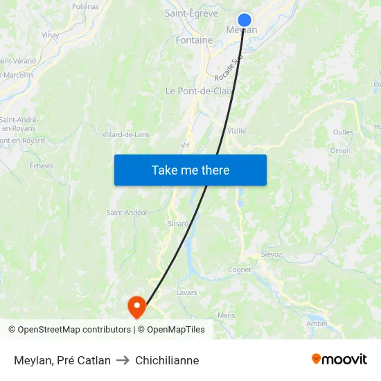 Meylan, Pré Catlan to Chichilianne map