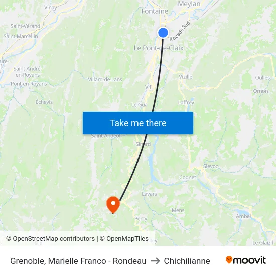 Grenoble, Marielle Franco - Rondeau to Chichilianne map