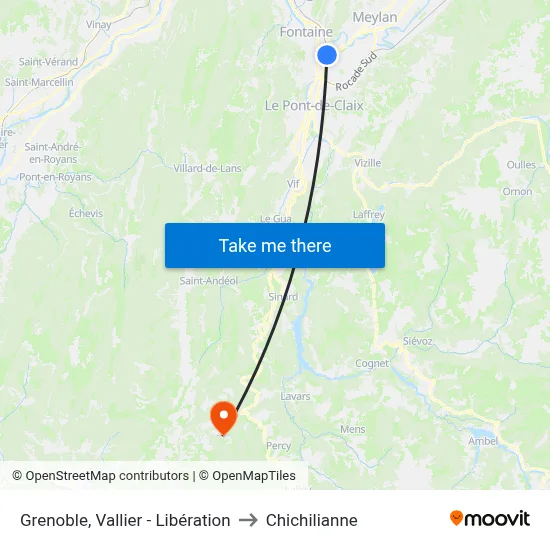 Grenoble, Vallier - Libération to Chichilianne map