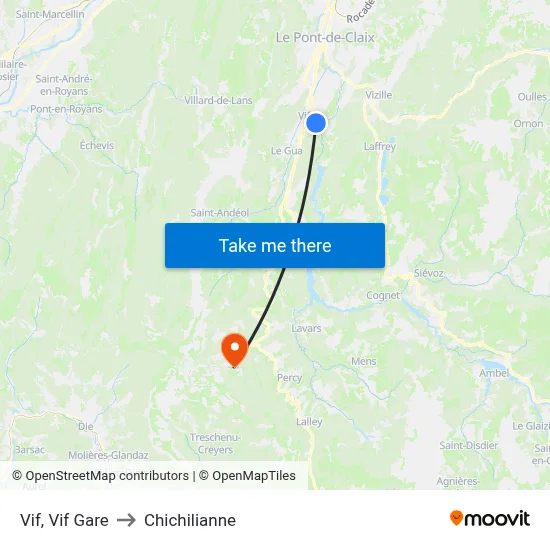 Vif, Vif Gare to Chichilianne map
