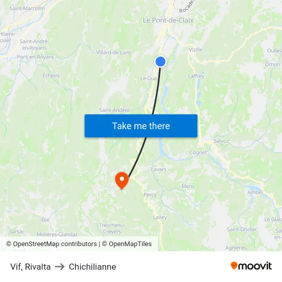 Vif, Rivalta to Chichilianne map
