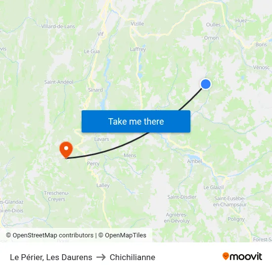 Le Périer, Les Daurens to Chichilianne map