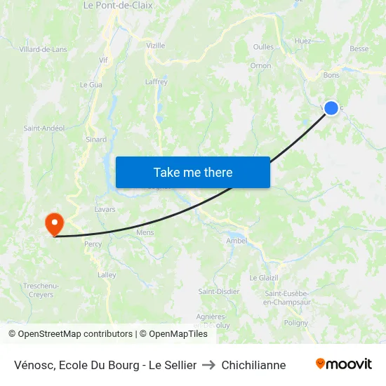 Vénosc, Ecole Du Bourg - Le Sellier to Chichilianne map