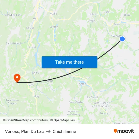 Vénosc, Plan Du Lac to Chichilianne map