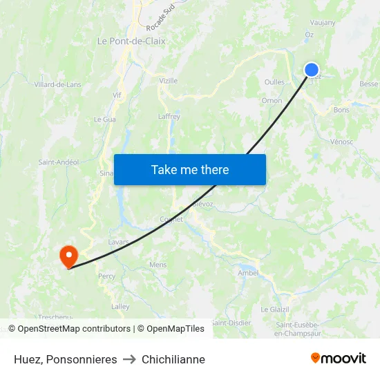 Huez, Ponsonnieres to Chichilianne map
