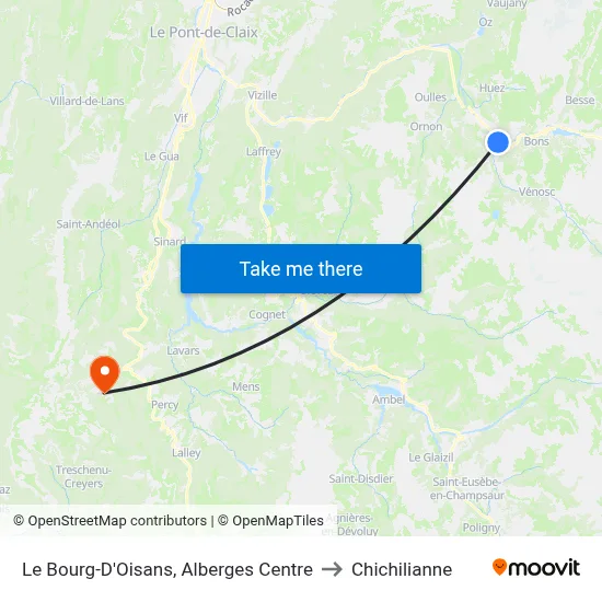 Le Bourg-D'Oisans, Alberges Centre to Chichilianne map