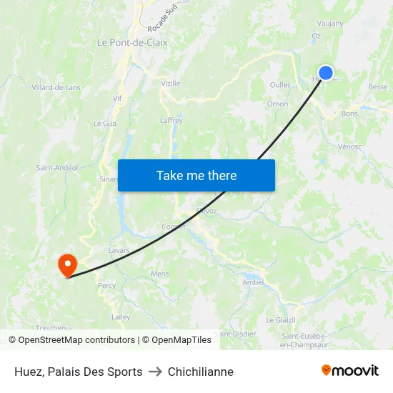 Huez, Palais Des Sports to Chichilianne map