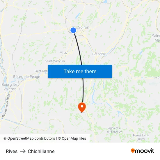 Rives to Chichilianne map
