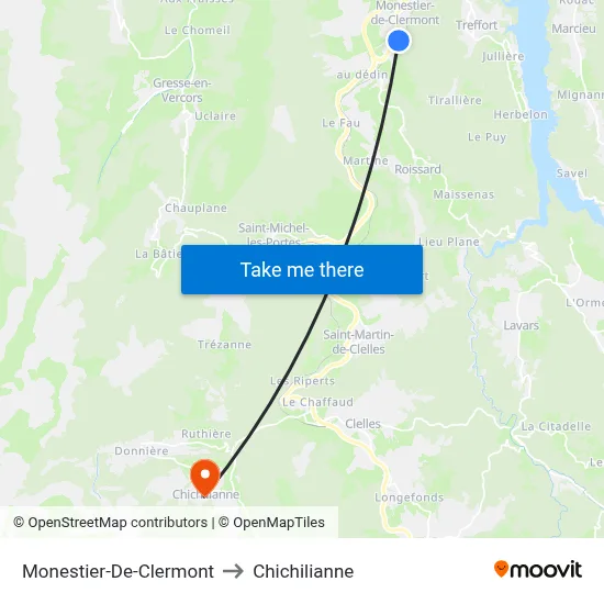 Monestier-De-Clermont to Chichilianne map