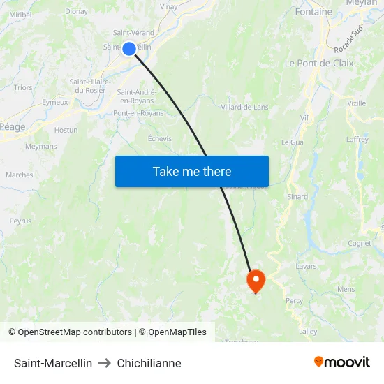 Saint-Marcellin to Chichilianne map