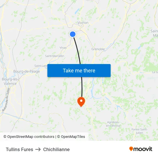Tullins Fures to Chichilianne map