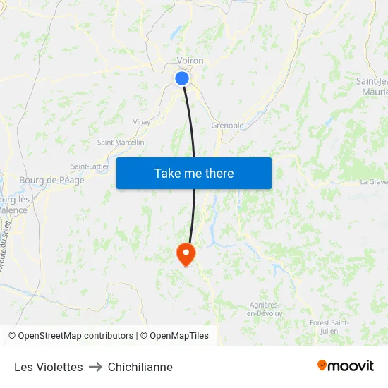 Les Violettes to Chichilianne map