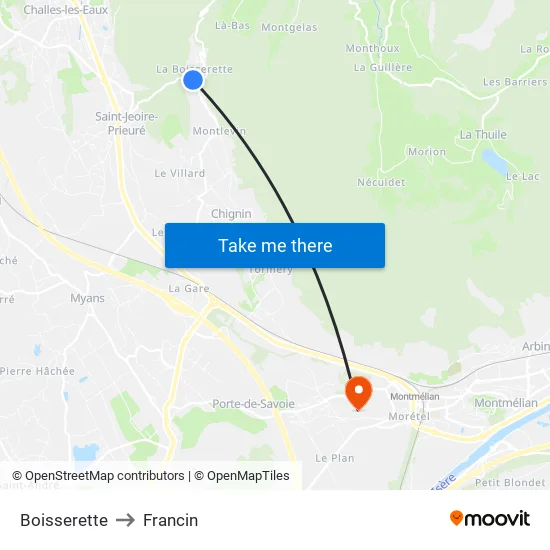 Boisserette to Francin map