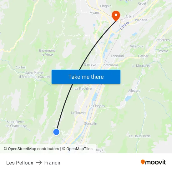 Les Pelloux to Francin map