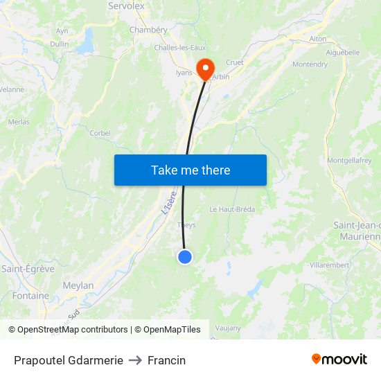 Prapoutel Gdarmerie to Francin map