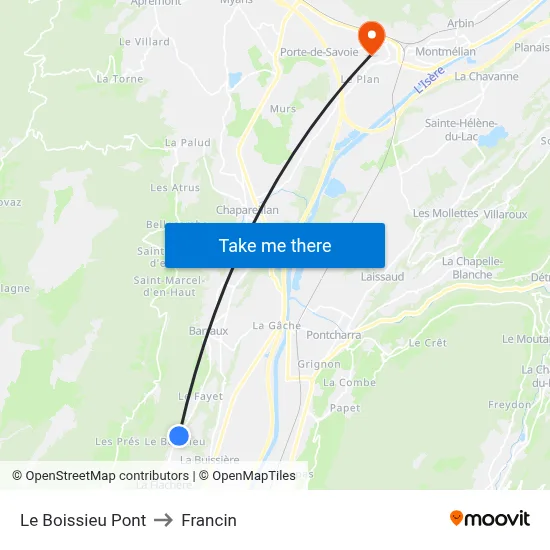 Le Boissieu Pont to Francin map