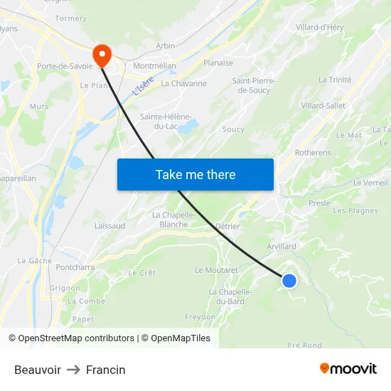 Beauvoir to Francin map